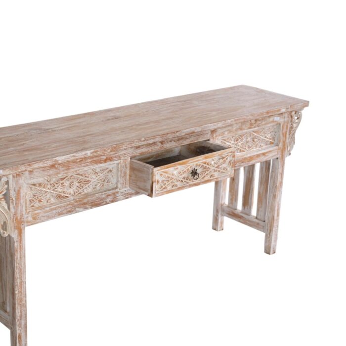 Teak Carved Console Table BEB8424 140x45x80 Close Up Side Teak Carved Console Table BEB8424 140x45x80 Close Up Side