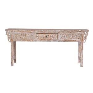 Carved Teak Single Drawer Console Table