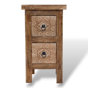Rustic Carved Teak 2-Drawer Side Table