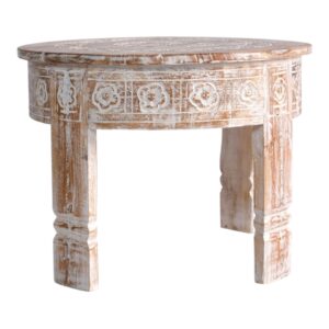Hand-Carved Whitewashed Teak Coffee Table