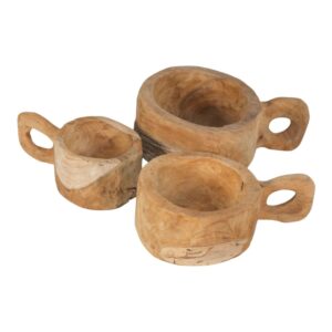 Hand-Carved Teak Wood Decorative Cup Set