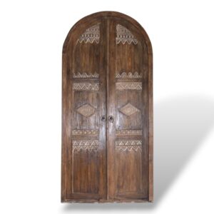 Ornate Carved Teak Arched Double Door Partition