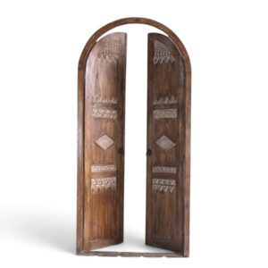 Ornate Carved Teak Arched Double Door Partition