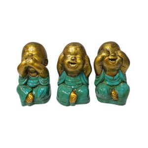 Hear See Speak No Evil Turquoise & Gold Monk Figurines - Set of 3