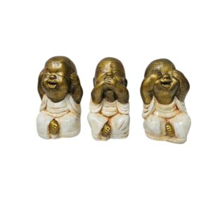 Hear See Speak No Evil Cream & Gold Monk Figurines - Set of 3
