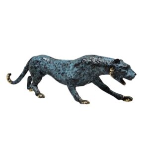 Brass Stalking Leopard in Metallic Blue & Gold Finish