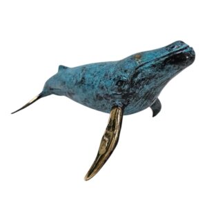 Brass Humpback Whale in Metallic Blue & Gold Finish