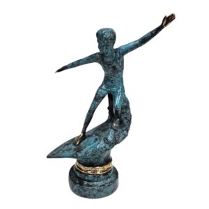 Brass Surfer Riding Wave in Metallic Blue & Gold Finish