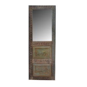 Elle Hand-Carved Mango Wood Wall Mirror with Elephant Relief Motifs