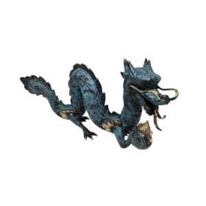 Brass Dragon with Flaming Pearl in Metallic Blue & Gold Finish