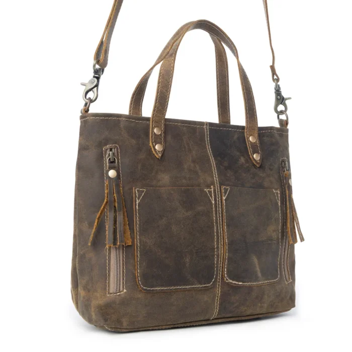 HANDBAG IVY D20 LEATHER BROWN KMH26400 Close Side
