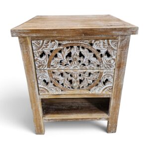 Teak Mandala Bedside Pedestal – 2 Drawer