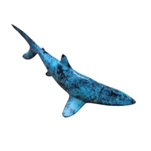 Brass Swimming Shark Statue in Metallic Blue Finish