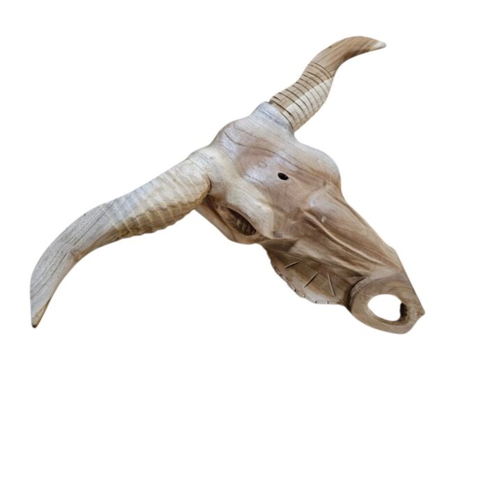 Teak Carved Buffalo Skull NJA7525B Side