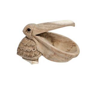 Carved Teak Pelican Big Mouth Storage Bowl